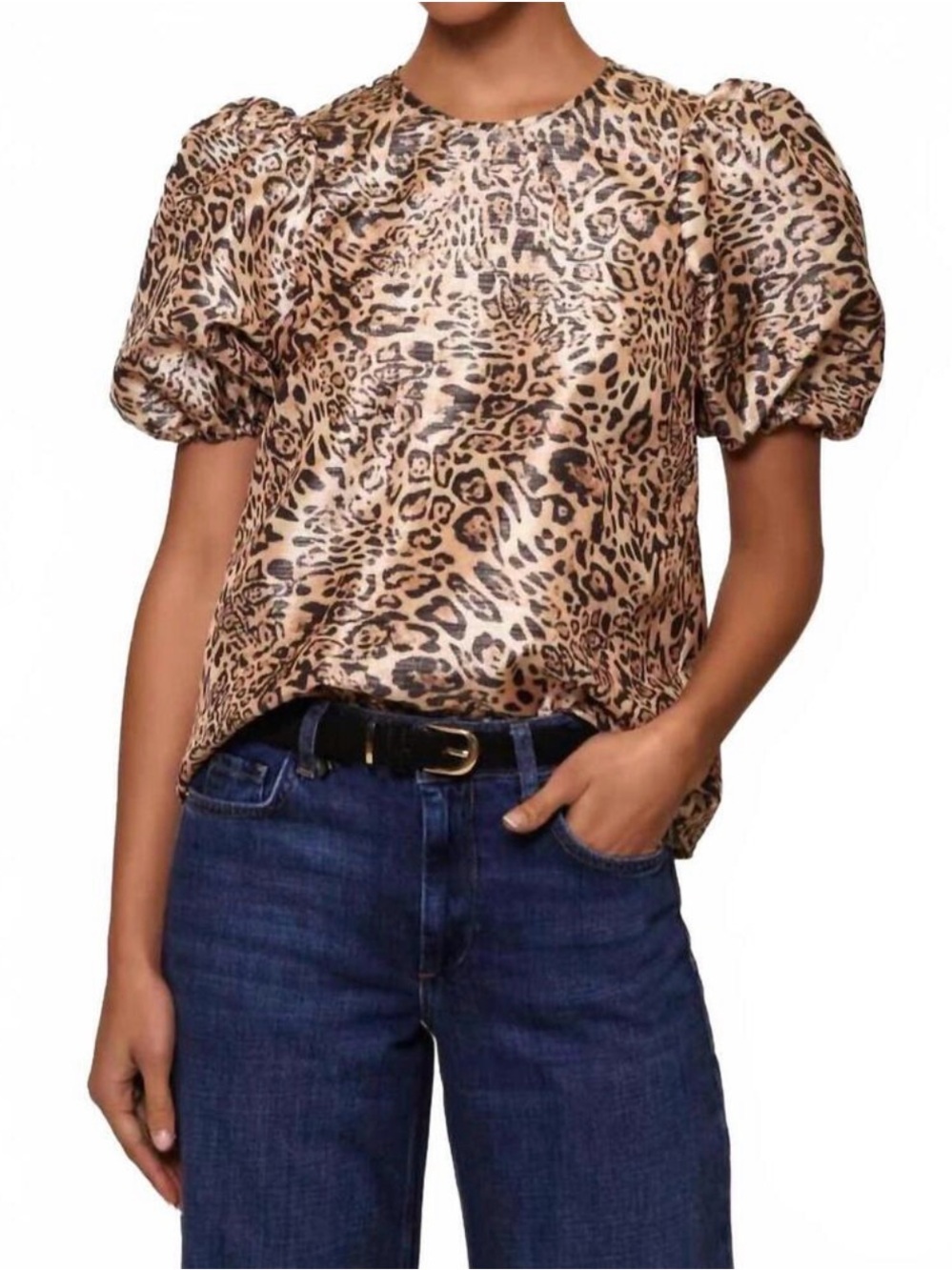 Hutch Nadine Metallic Leopard Puff Sleeve Top Medium